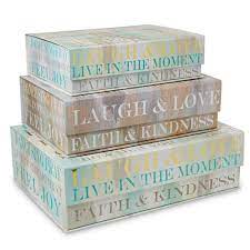 Large decorative storage containers with lids. Tri Coastal Design Decorative Nesting Storage Boxes With Lids Stackable Box Set With Laugh And Love Design Storage Boxes With Lids Storage Boxes Coastal Design