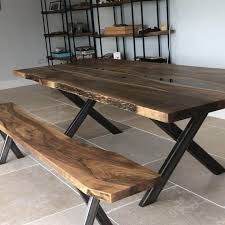 Rustic Edge Wood Table And Bench By Earthy Timber Modern High End Furniture Video In 2020 Farmhouse Dining Table Industrial Dining Table Live Edge Dining Table