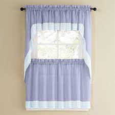 A true classic, it features a ruffled rod pocket top for easy installation and a. Blue Country Style Kitchen Curtains With White Daisy Lace Accent Overstock 10195262