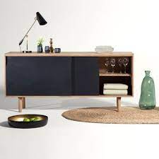 Du buffet enfilade vintage au bahut ancien, de quoi ranger ce que vous voulez ! Buffet Bas Enfilade Manguier 2 Portes Coulissantes Noires Hanko Decoclico Buffet Enfilade Buffet Bas Meuble Bas Salon