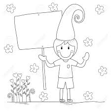 Color in this picture of a banner and others with our library of online coloring pages. Cute Boy Holding Empty Banner Coloring Book For Adult And Kid Vector Illustration Doodle Style Hand Drawn Royalty Free Cliparts Vectors And Stock Illustration Image 100203756