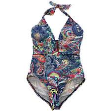 Womens Liz Claiborne Bohemian Paisley Print One Piece Floral Swimming Suit