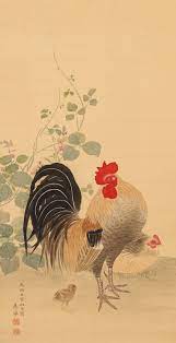 伝来 s2508 円山応挙 花鳥図 隠元豆鶏図 円 ヤフオク 그림 닭 그림 강아지 로고