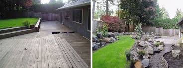 Before, the space between the outbuilding and the main house was awkward and sloping. Before And After