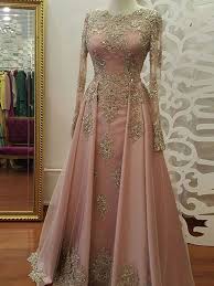 Sheath Long Sleeves Floor Length Pink Tulle Muslim Prom Dresses Evening Dresses Prom Long Sleeve Evening Dresses Prom Dresses With Sleeves