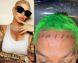 Amber Rose And Her Boyfriend Alexander Ae Edwards Get Forehead Tattoos To Honor Their Kids Photos Gqbuzz Com
