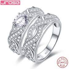 Jrose Retail Wholesale Wedding Lovers White Cz 100 Real Pure S925 Sterling Silver Couple Ring Couple Wedding Rings Wedding Rings Engagement Bridal Ring Sets