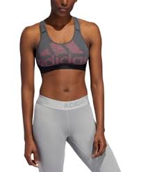 Adidas Alphaskin Compression Medium Impact Sports Bra In Black Heather Pink