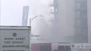 Scene of partial building collapse in surfside, florida, just north of miami beach, is seen from a distance early on june 24, 2021. Tedqyneunejcqm