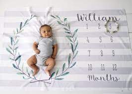 Milestone Blanket Baby Month Blanket Boy Gray Stripes Watercolor Wreath Baby Blanket Baby Shower Gift Gender Neutral Milestone Blanket Baby Milestone Blanket Baby Blanket