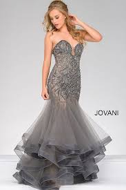 Jovani Dress 45550 Gunmetal Strapless Mermaid Gown With Beaded Adornments Gowns Evening Dress Fashion Prom Dresses