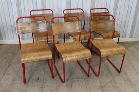 Vintage Industrial Stacking School Chairs With Red Frames Retro Stackable Chairs In Antique Upholstery Fabric For Chairs Vintage Chairs Farmhouse Dining Chairs