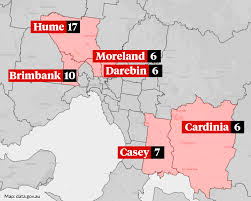 Zip codes with higher rates of cases per 100,000 residents appear as a darker shade of blue than zip codes with lower rates of cases. Victorians In Coronavirus Hotspots Urged To Stay Home Over School Holidays