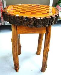 Natural Log Chess Table With Chess Pieces And Checkers Chess Table Chess Pieces Wood