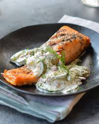 Grilled Salmon With Creamy Cucumber Dill Salad Once Upon A Chef Recipe Salmon Dishes Seafood Recipes Salmon Recipes