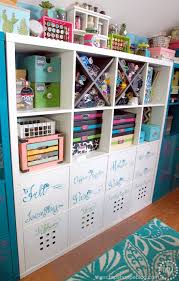 Decorate the shelves in your craft room. Take A Tour Of A Colorful Inviting Craft Area And See How To Make The Most Out Of A Small Space Craft Room Craft Room Storage Craft Room Organization