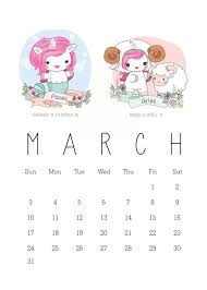 Free Printable 2019 Zodiac Sign Kawaii Unicorn Calendar Calendario Unicornio Organizadores
