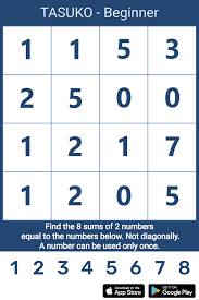 Daily Tasuko An Easy Grid To Start The Week Tasuko Puzzle Game Braingames Maths Sudoku App Wordsearch Brain Game Apps Brain Games Sudoku