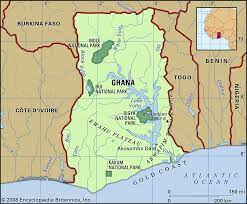 Physical map of ghana showing major cities, terrain, national parks, rivers, and surrounding countries with international borders and outline maps. Ghana History Flag Map Population Language Currency Facts Britannica