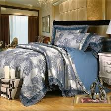 This collection uses the stylish colors of coral, turquoise blue, and crisp white. Cobalt Blue And Silver Bling Damask Pattern Classic Lace Design Shabby Chic Jacquard Satin Fabric Full Queen Size Bedding Sets Enjoybedding Com