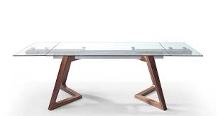 Delta Glass Top Walnut Legs Extendable Modern Dining Table By Whiteline Modern Dining Table Modern Dining Dining Table