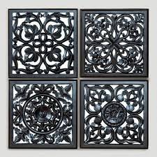 Mirrored Carved Plaque Set Of 4 Wood Home Decor Wooden Wall Art Carving