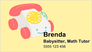 This name brings to mind a sweet, attentive nanny that truly cares for the little ones that she looks after. Babysitting Business Cards Free Maker In 3 Easy Steps