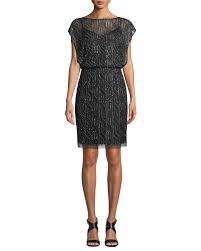 Aidan Mattox Geometric Beaded Short Sleeve Blouson Dress Blouson Dress Designer Cocktail Dress Dresses