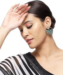 Buy VENI Oxidised Ad Green Stone Stud Earrings Color-Green,Silver Plated  Adults Women at Amazon.in