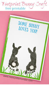Glue the ends together, forming a loop. Footprint Bunny Craft Free Printable Keepsake Card Messy Little Monster