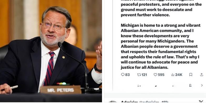 Senatori Gary Peters shpreh shqetësim të thellë për situatën në Shqipëri -  Nga Beqir SINA Senatori amerikan Gary Peters nga Michigan ka publikuar një  deklaratë të fortë ku shpreh shqetësimin e tij