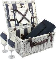 Wicker picnic baskets and hampers full with foodstuff vector set. Amazon Com Picnic Basket For 2 Persons With Waterproof Blanket Durable Wicker Picnic Hamper Set Willow Picnic Basket Accessories Plates And Utensils Perfect Wedding Anniversary Or Birthday Gift Kitchen Dining