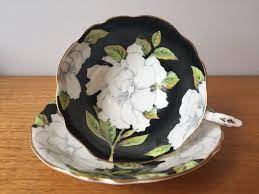 Black Paragon Teacup And Saucer Large White Gardenia Flower Etsy Tea Cups Vintage Tea Cups Flower Tea
