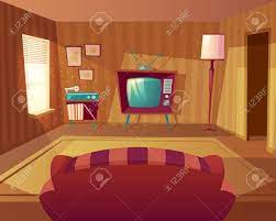 Cartoon 3d acrylic wall stickers home decor living room cat welcome. Vector Illustration Of Cartoon Living Room Front View From Sofa To Tv Set Vinyl Player Light From Window On Furniture Carpet Domestic Interior Background Royalty Free Cliparts Vectors And Stock Illustration Image