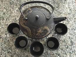 Teavana Imperial Dragon Cast Iron Tea Set With Teapot Cups And Hidden Warmer Cast Iron Tea Set Black Dragon Tea Tea Set