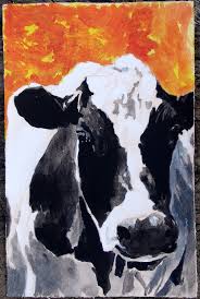 Black And White Watercolor Face Painting Pin By Janelle Davis On Art Cow Art Cow Painting Animal Paintings