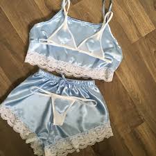 Baby Blue Pyjamas Heart Lingerie Set Etsy