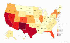 Hispanic Population Percentage Of Usa States Oc Whiplashoo21 Posted By Www Eurekaking Com Map Geo Map Daily Health Tips