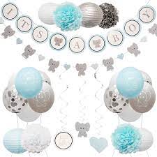 Amazon Com Elephant Baby Shower Decorations For Boy Baby Shower Backdrop With Balloons Its A Boy Banner Paper Hanging Decorations And More Party Decor Gender Reveal Decorations Gray Toys Games