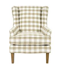 Upholstered in buffalo check patterned fabric Buffalo Plaid Upholstered Wingback Chair Natural Plowhearth