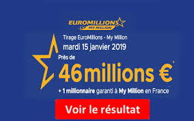 Les résultats euromillions du tirage de vendredi 6 septembre 2019 avec la répartition des gains et le code gagnant my million. Resultat Euromillions My Million Fdj Du Mardi 15 Janvier 2019 En Ligne