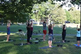Share sunday outdoor yoga at the river with your friends. Events Magazine Beach