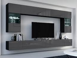 Moderne design tv wohnwand mit regal und tv paneel : Kaufexpert Wohnwand Fox Grau Hochglanz Schwarz Mediawand Medienwand Design Modern Led Beleuchtung Mdf Hochglanz Hangewand Hangeschrank Fox Tv Wand