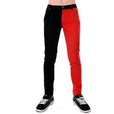 Black And Red Jeans Men Mens Punk Rock Black Red Split Leg Stretch Skinny Jeans 50 Liked On Polyvore Featuring Men S Fashion Black Jeans Men Skinny Jeans Men Mens Stretch Jeans