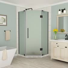 Merrick 34 34 25 Inch X 72 Inch Frameless Neo Angle Shower Enclosure Frosted Oil Rubbed Neo Angle Shower Enclosures Neo Angle Shower Neo Angle Shower Doors