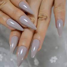 Cream Light Brown False Nails Long Medium Pointed Stiletto Artificial Acrylic Nail Art Tips Predesigned Uv Polish Nails 24 Count Aliexpress Beauty Health