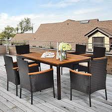 Outdoor dining with an umbrella hole is the perfect way to stay cool and enjoy your favorite meals. Happygrill 7pcs Patio Dining Set Outdoor Rattan Wicker Conversation Set With Umbrella Hole Removable Cushions Table Chairs Set With Acacia Wood Table Top Farmhouse Goals