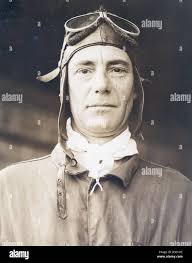 A portrait of James DeWitt Hill, an airmail pilot from 1924, wearing his  flight cap and goggles. Hill was a pioneer in airmail services in the early  aviation era Stock Photo