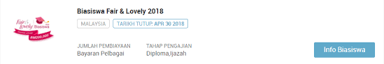 Fair & lovely bintang beasiswa menawarkan bantuan biaya pendidikan tunai kepada penerima beasiswa yang disalurkan setiap awal semester ganjil selama 4 tahun untuk memenuhi kebutuhan akademik dan kemahasiswaan. Biasiswa Terkini Setakat Januari 2018