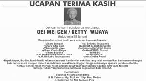 Oleh karena itu, inilah beberapa contoh ucapan belasungkawa dalam beberapa bahasa berbeda: Ucapan Terima Kasih Dari Keluarga Mendiang Oei Mei Cen Tribun Medan